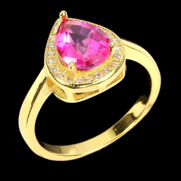 Pear Shaped Ring, Pink Stone Ring, Pink Topaz Promise Ring, Engagement Ring - Picture 2 of 6